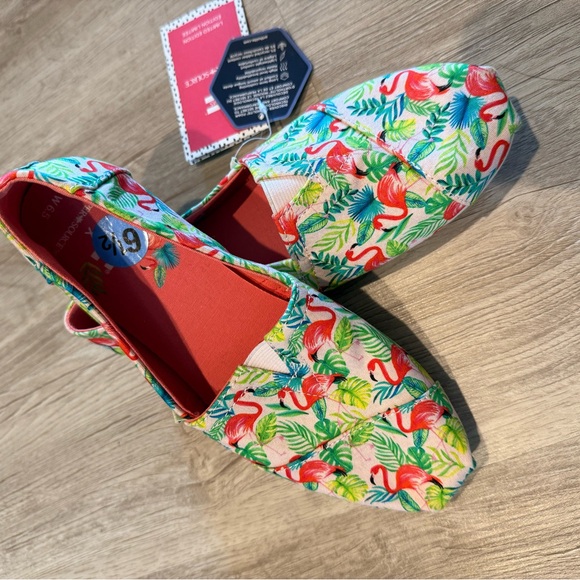 Toms x Paper Source Limited Edition Flamingo Print Alpargata Flats - Size 6.5 - Picture 2 of 6